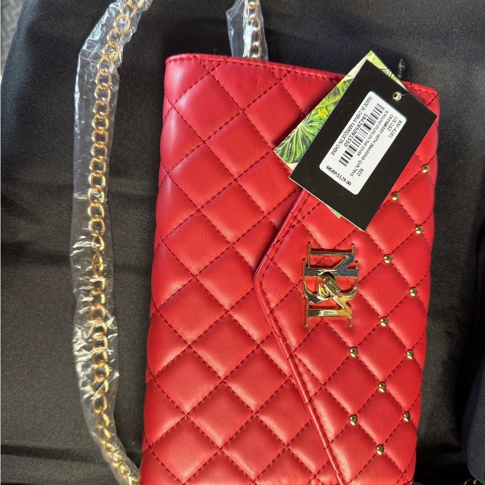 Badgley Mischka Red Quilted Chain Shoulder Bag